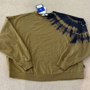 Joy Lab Tie Dye Lightweight Pullover Crewneck, army green/navy - NEW NWT